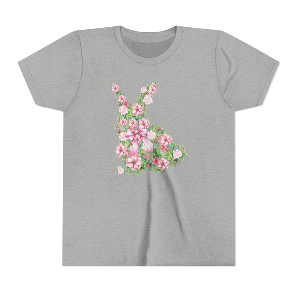 Coquette Bow Bunny Shirt, Cute Bunny T Shirt, Youth Coquette Easter Tee, Floral Rabbit Tee Cute Easter Shirt Happy Easter Day Gift for Girls