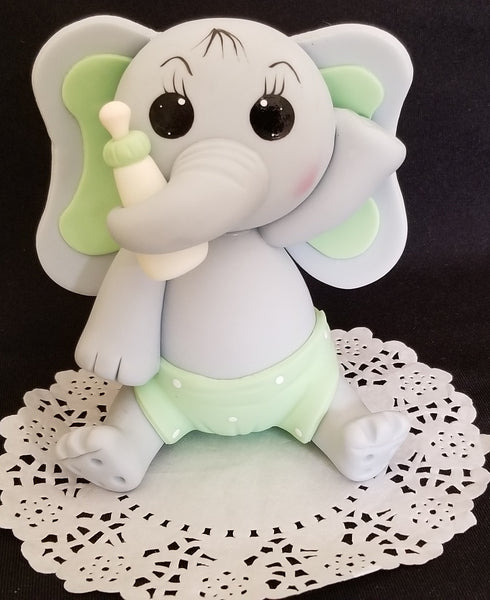 Elephant Cake Topper in Gray with Pink, Lavender or Blue details Baby Elephant Baby Shower Decoration