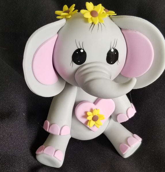 Elephant Cake Topper Baby Shower Elephant in Gray and Pink with Head Crowns