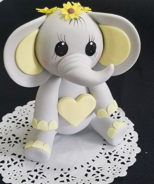 Elephant Cake Topper Baby Shower Elephant in Gray and Pink with Head Crowns