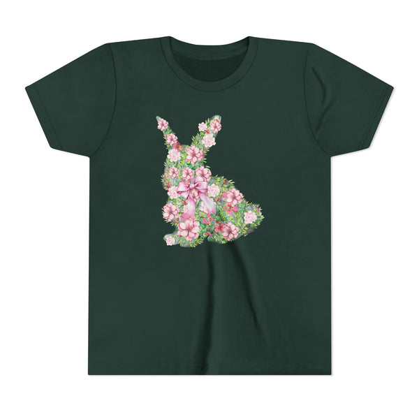 Coquette Bow Bunny Shirt, Cute Bunny T Shirt, Youth Coquette Easter Tee, Floral Rabbit Tee Cute Easter Shirt Happy Easter Day Gift for Girls