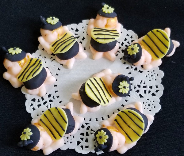 Bumble Bee Cupcake Toppers Baby Bumble Bee Corsage Figurines Baby Shower Decorations 12 Pcs - Cake Toppers Boutique