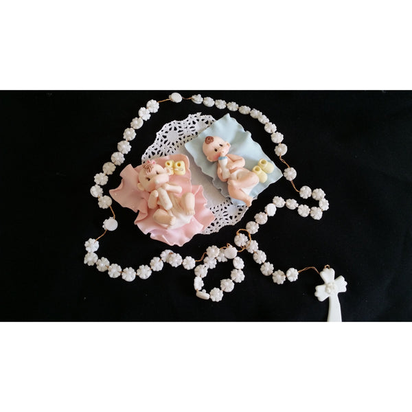 White Rosary and Baby Cake Topper Decoracion De Bautizo Flower Rosary - Cake Toppers Boutique